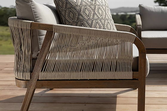 Sofa met touwweefsel Patio Set AJUNION Teakhouten raam Buitenmeubelen voor strandtuinen