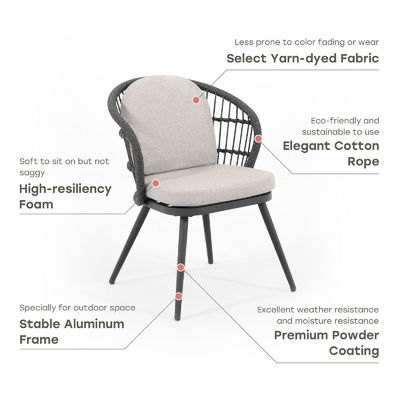 Hoofddorp buiten eetkamer set met ronde gehard glas tafel en touw weven fauteuil