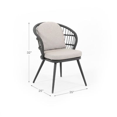 Hoofddorp buiten eetkamer set met ronde gehard glas tafel en touw weven fauteuil