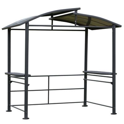 Verweven geventileerd polycarbonaat dak AJUNION Outdoor BBQ Gazebo met staal frame 5x8
