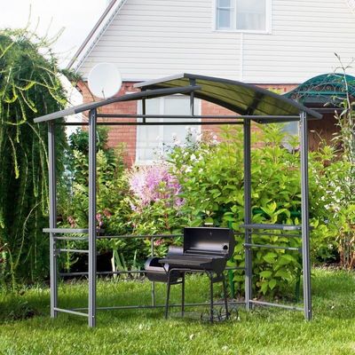 Verweven geventileerd polycarbonaat dak AJUNION Outdoor BBQ Gazebo met staal frame 5x8