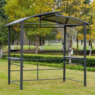 Verweven geventileerd polycarbonaat dak AJUNION Outdoor BBQ Gazebo met staal frame 5x8