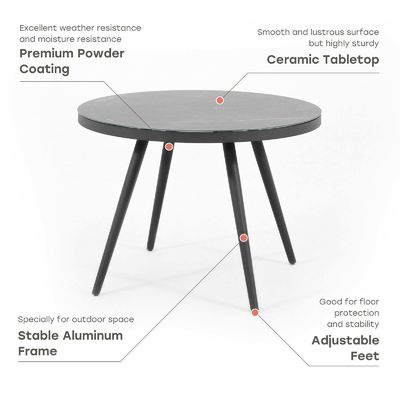 Aluminium eetkamer voor 4 personen Ronde tafel en fauteuil Tuinmeubelen