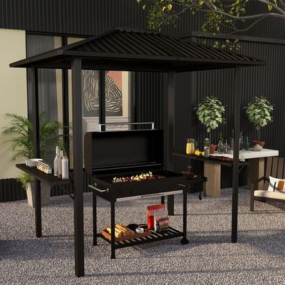 Buitengrill 6x8 Hardtop BBQ Gazebo met 2 zijplanken 102 lbs H92.5 x W96.5 x D70.9