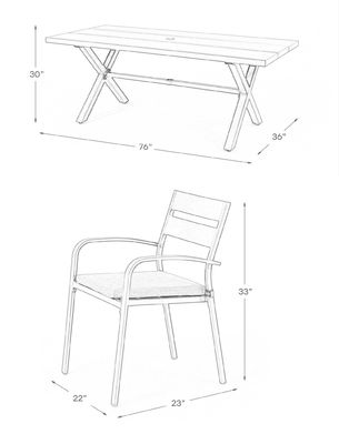 AJUNION X-vorm Outdoor dining set voor restaurant 76"D x 36"W x 30'H Tafelgrootte
