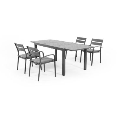 Uitbreidbare metalen eettafel en stoel voor 4-8 personen in de binnenplaats door AJUNION