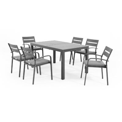 Uitbreidbare metalen eettafel en stoel voor 4-8 personen in de binnenplaats door AJUNION