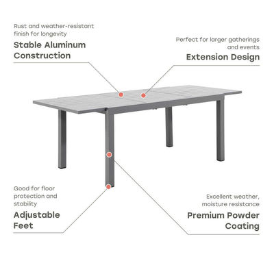Uitbreidbare metalen eettafel en stoel voor 4-8 personen in de binnenplaats door AJUNION