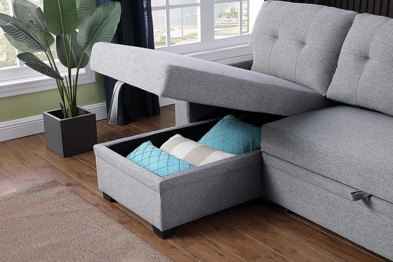 Postverpakking Alle weersomstandigheden Stof L-vorm sectioneel sofa Bed Lounge Set met kussens