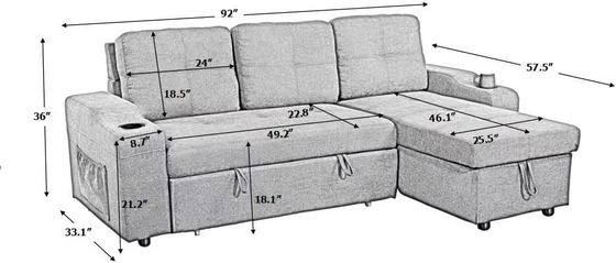 Postverpakking Alle weersomstandigheden Stof L-vorm sectioneel sofa Bed Lounge Set met kussens