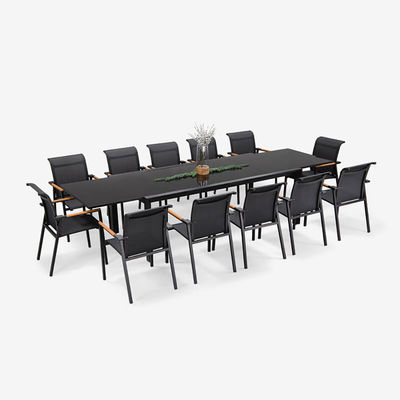 Stapelbare stoelen en uitbreidbare tafel AJUNION Aluminium eetkamer voor terras of tuin