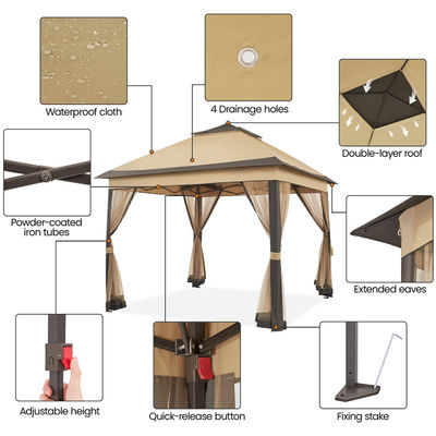 Poedercoated 3.3x3.3M Outdoor Gazebo Tent Pop Up met 4 Mesh Sidewalls Waterdicht