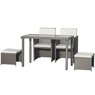 AJUNION Ruimtebesparend Ontwerp Tuinmeubilair Set met kussens en PE Wicker Rattan