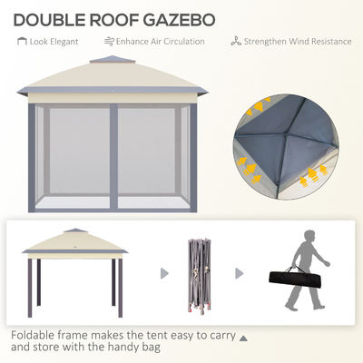 Root Proof L330 x W330 x H288cm AJUNION Tuin Gazebo Buiten Canopy Schaduw Pop Up Tent