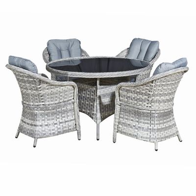 Buitenmeubilair set met ronde eettafel AJUNION 4 zitplaatsen weerbestendige weefsel rotan