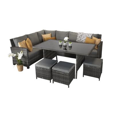 Recreatie Outdoor AJUNION 9 Zitplaatsen PE Rattan Tuinmeubilair Set met kussens