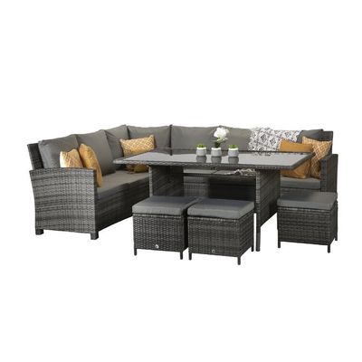 Recreatie Outdoor AJUNION 9 Zitplaatsen PE Rattan Tuinmeubilair Set met kussens