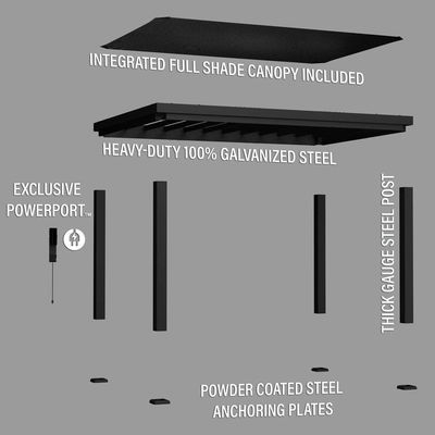 AJUNION 14x10 tuinterras dak luik pergola met zachte luifel en stalen frame