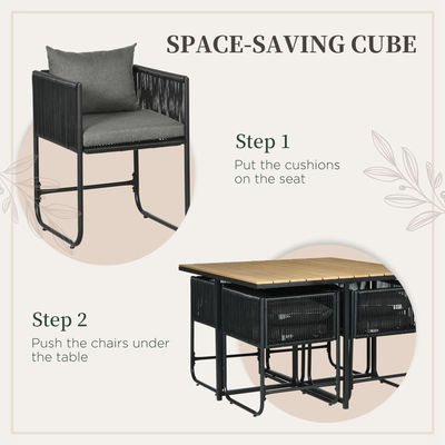 Moderne ontwerp stijl gevouwen eettafel en PE Rattan fauteuil Patio meubels Eet set