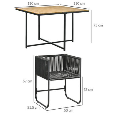 Moderne ontwerp stijl gevouwen eettafel en PE Rattan fauteuil Patio meubels Eet set