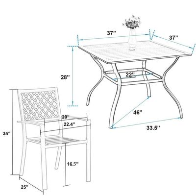 Metalen tuin set van AJUNION Waterdicht buitemeubilair met stapelbare eetstoelen