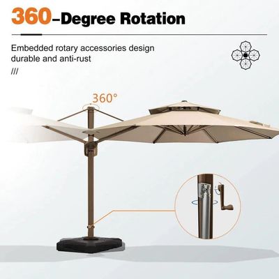 Buitentuin Patio 360 graden Rotatie Aluminium Dubbel dak paraplu Deluxe Parasol