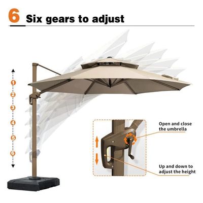 Buitentuin Patio 360 graden Rotatie Aluminium Dubbel dak paraplu Deluxe Parasol