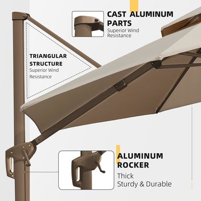 Buitentuin Patio 360 graden Rotatie Aluminium Dubbel dak paraplu Deluxe Parasol