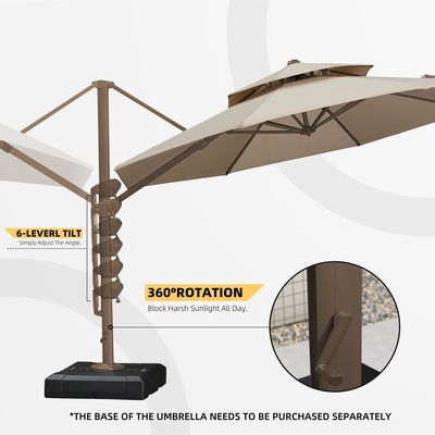 Buitentuin Patio 360 graden Rotatie Aluminium Dubbel dak paraplu Deluxe Parasol