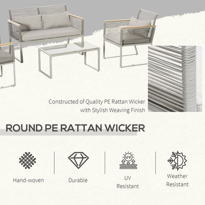 AJUNION Tuin Set met handgeweven PE Rattan en Aluminium Frame W59.5 x D68.5 x H79cm