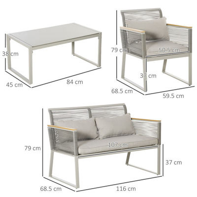 AJUNION Tuin Set met handgeweven PE Rattan en Aluminium Frame W59.5 x D68.5 x H79cm