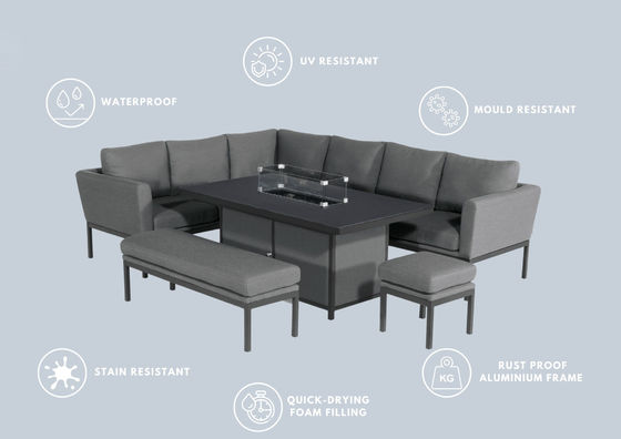 Postverpakking Y AJUNION Luxe buitenstof Terrasse meubels Eetkamer met open haard tafel