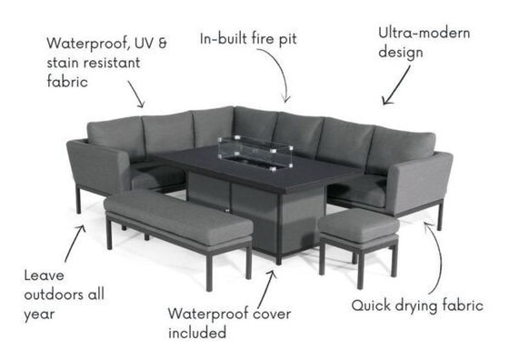 Postverpakking Y AJUNION Luxe buitenstof Terrasse meubels Eetkamer met open haard tafel