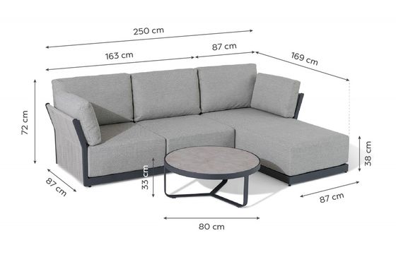 Villa achtertuin L-vorm sectioneel sofa met alle weer stoffen en aluminium frame door AJUNION