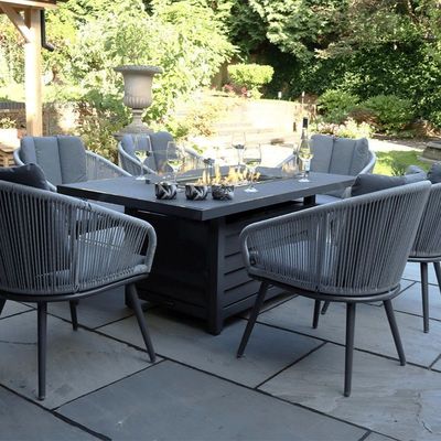 Metalen AJUNION 6 zitplaatsen Buitenmeubelen met vuurput Tafel en touw weef fauteuil