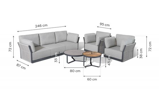 Commerciële villa buitenbank met aluminium frame en salontafel Dia80 x H33cm