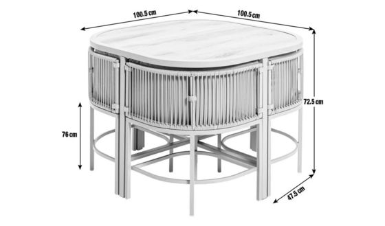 Maximaliseer je buitenruimte met deze ruimtebesparende rattan weefsel en staal eetkamer set