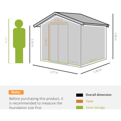 64.5kg gegalvaniseerd staal opslag schuur AJUNION 9 x 6ft 2 deuren voor tuinbouw schuur