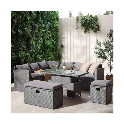 Rectangular Eck Eetbank Set met oplopende tafel AJUNION Rattan Tuinmeubelen
