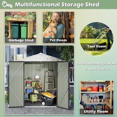 Poederbedekte AJUNION Metalen tuin schuur met dubbele sluitbare deur 50"D x 78.3"W x 74.2"H