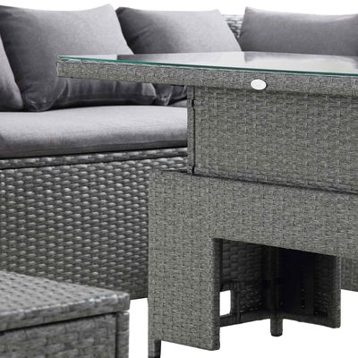 Rectangular Eck Eetbank Set met oplopende tafel AJUNION Rattan Tuinmeubelen