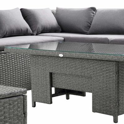 Rectangular Eck Eetbank Set met oplopende tafel AJUNION Rattan Tuinmeubelen