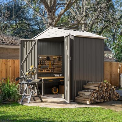 Poederbedekte AJUNION Metalen tuin schuur met dubbele sluitbare deur 50"D x 78.3"W x 74.2"H