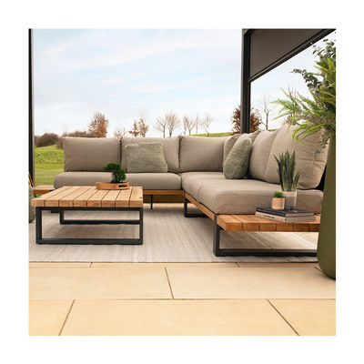 Moderne stijlvolle teakhouten buitenhoeksofa lounge set voor commercieel hotel villa