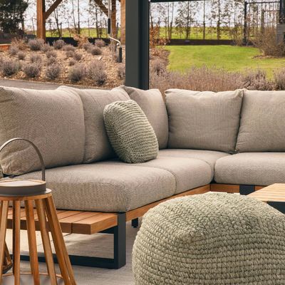 Moderne stijlvolle teakhouten buitenhoeksofa lounge set voor commercieel hotel villa