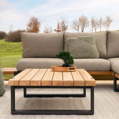 Moderne stijlvolle teakhouten buitenhoeksofa lounge set voor commercieel hotel villa