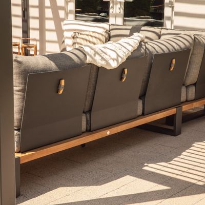 Moderne stijlvolle teakhouten buitenhoeksofa lounge set voor commercieel hotel villa