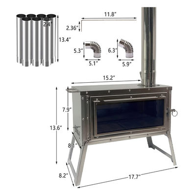 Outdoor Patio Camping BBQ Party Draagbare roestvrij staal Houtbrandende kampkachel met schoorsteenbuizen