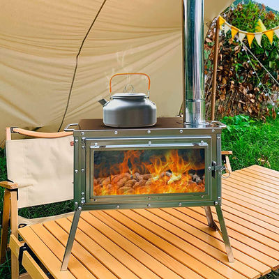 Outdoor Patio Camping BBQ Party Draagbare roestvrij staal Houtbrandende kampkachel met schoorsteenbuizen
