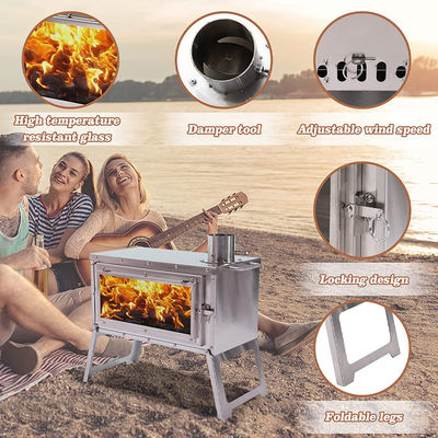 Outdoor Patio Camping BBQ Party Draagbare roestvrij staal Houtbrandende kampkachel met schoorsteenbuizen